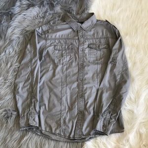 Long sleeve button down Men’s shirt silver.